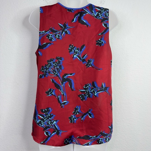 J. Crew Tops - J.Crew Shirt Women 4 Red Blue Silk Floral Sleeveless Dark Romantic Career Preppy